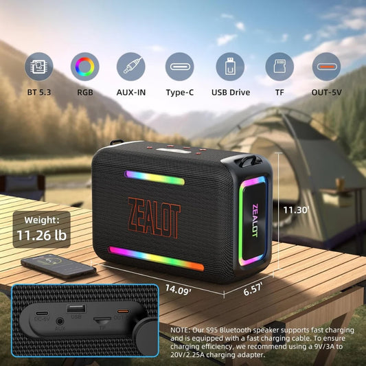 Parlante Zealot S95 Bluetooth 50W RGB Waterproof Premium