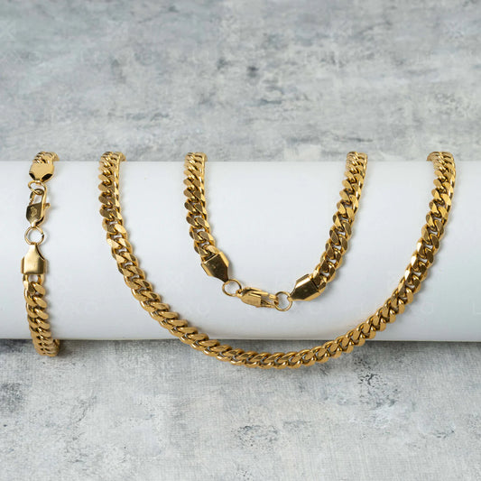 Combo Cadena + Pulsera Tejido Cubana Hombre