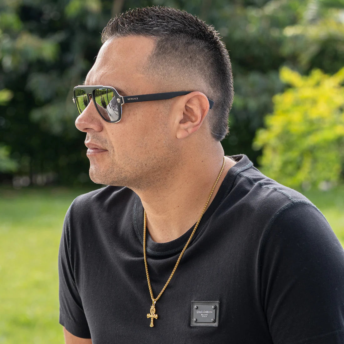 Cadena Tejido Trigo + Dije Cruz Egipcia Hombre