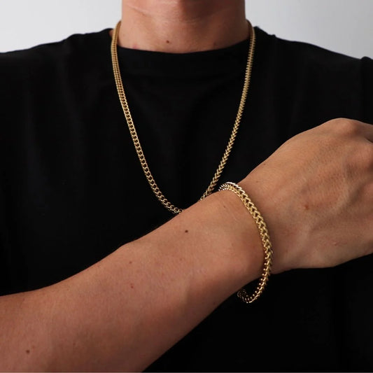 Combo Cadena + Pulsera Tejido Franco Hombre