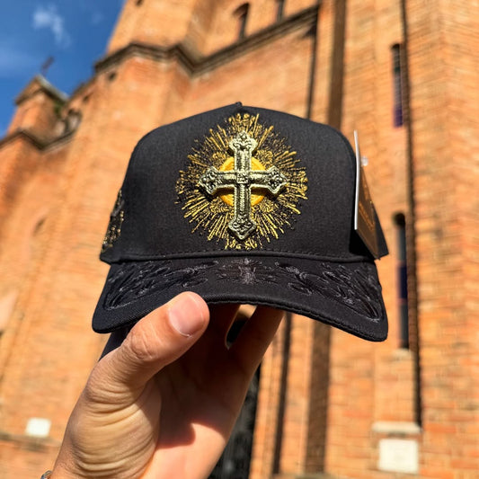 Gorra Premium Negra Bordada - Mexicaps La Santa Cruz