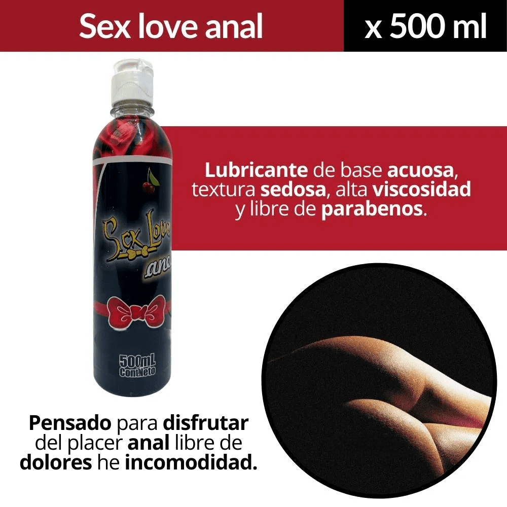 Lubricante Anal Base Agua Sex Love 500 ML Alta Lubricación y Confort